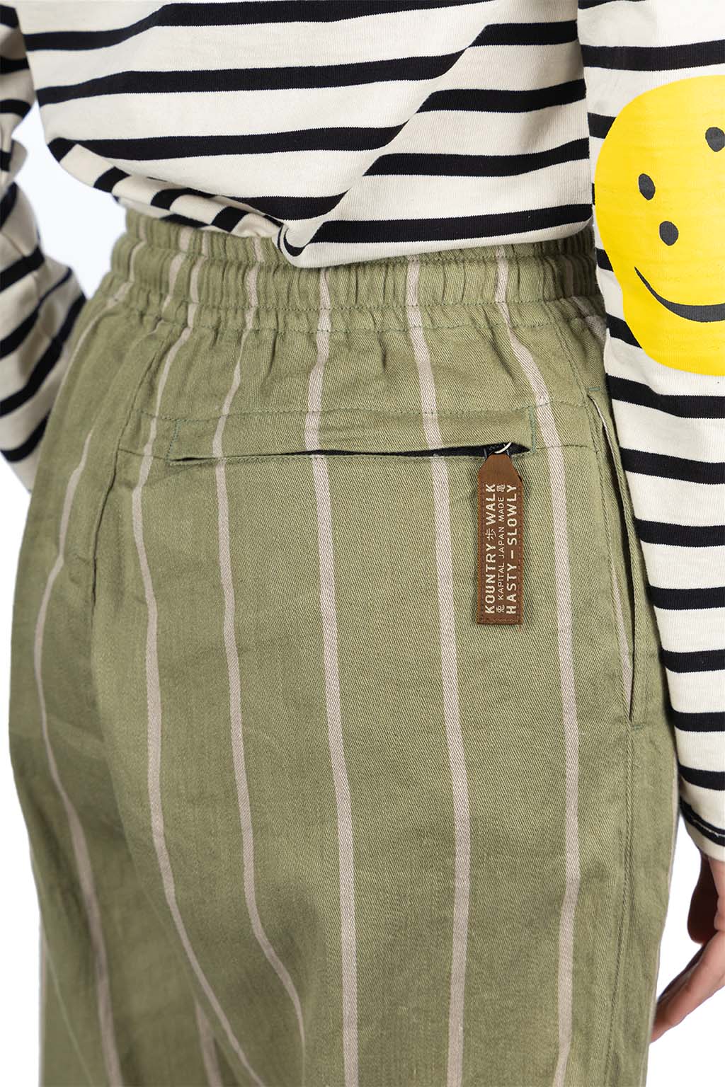 Kapital - Linen PHILLIES Stripe EASY Pants - Khaki