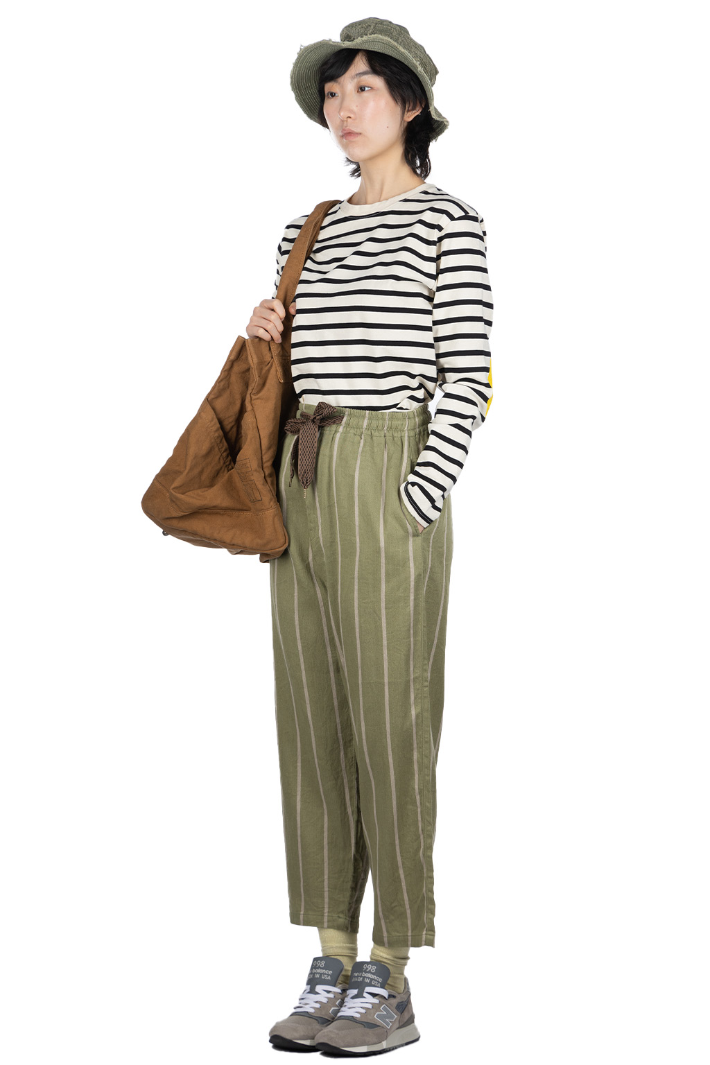 Kapital - Linen PHILLIES Stripe EASY Pants - Khaki