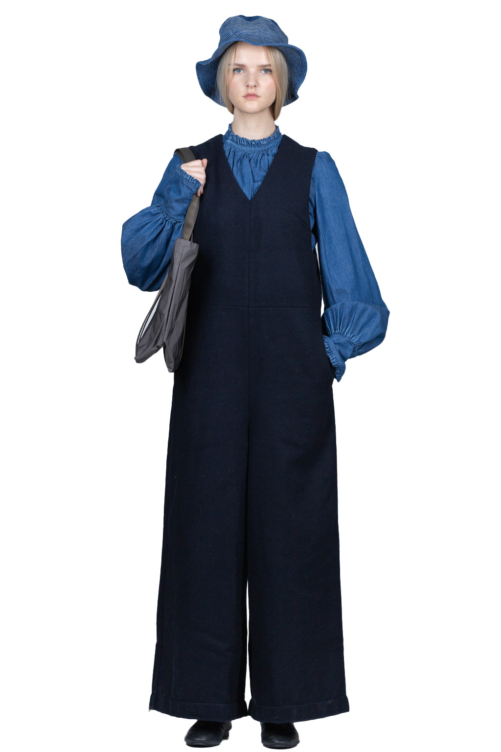 Kapital Melton Wool Gilet Overall - Navy