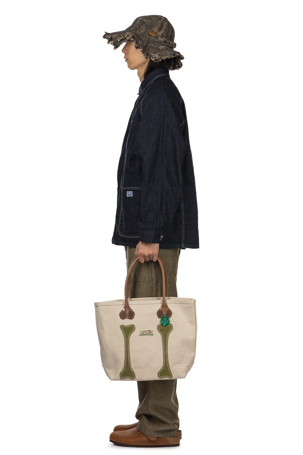 Kapital - No.4 Canvas KO.TSU.KO.TSU. Tote Bag   S - Ecru x Khaki	