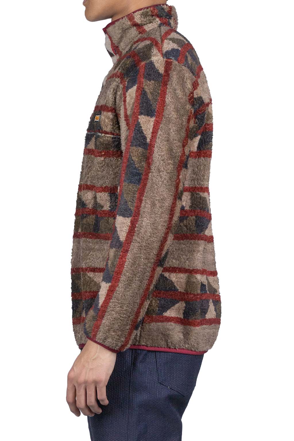Kapital PUEBLO Stripe Fleece Pullover - Red x Brown