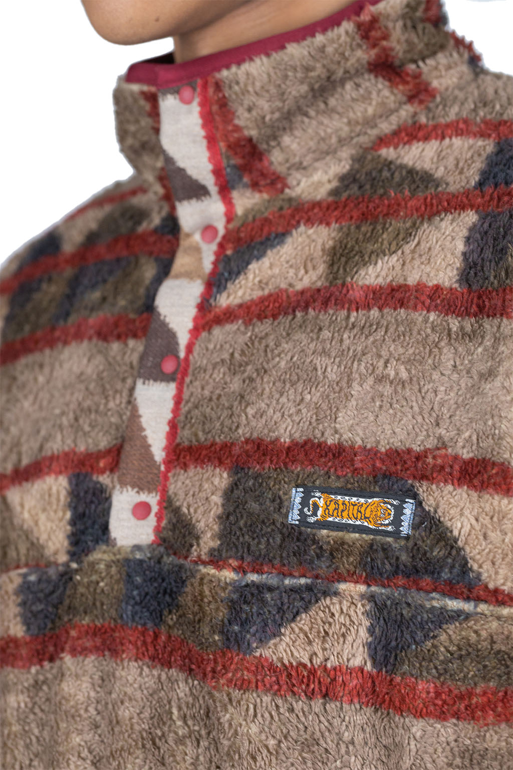 Kapital PUEBLO Stripe Fleece Pullover - Red x Brown