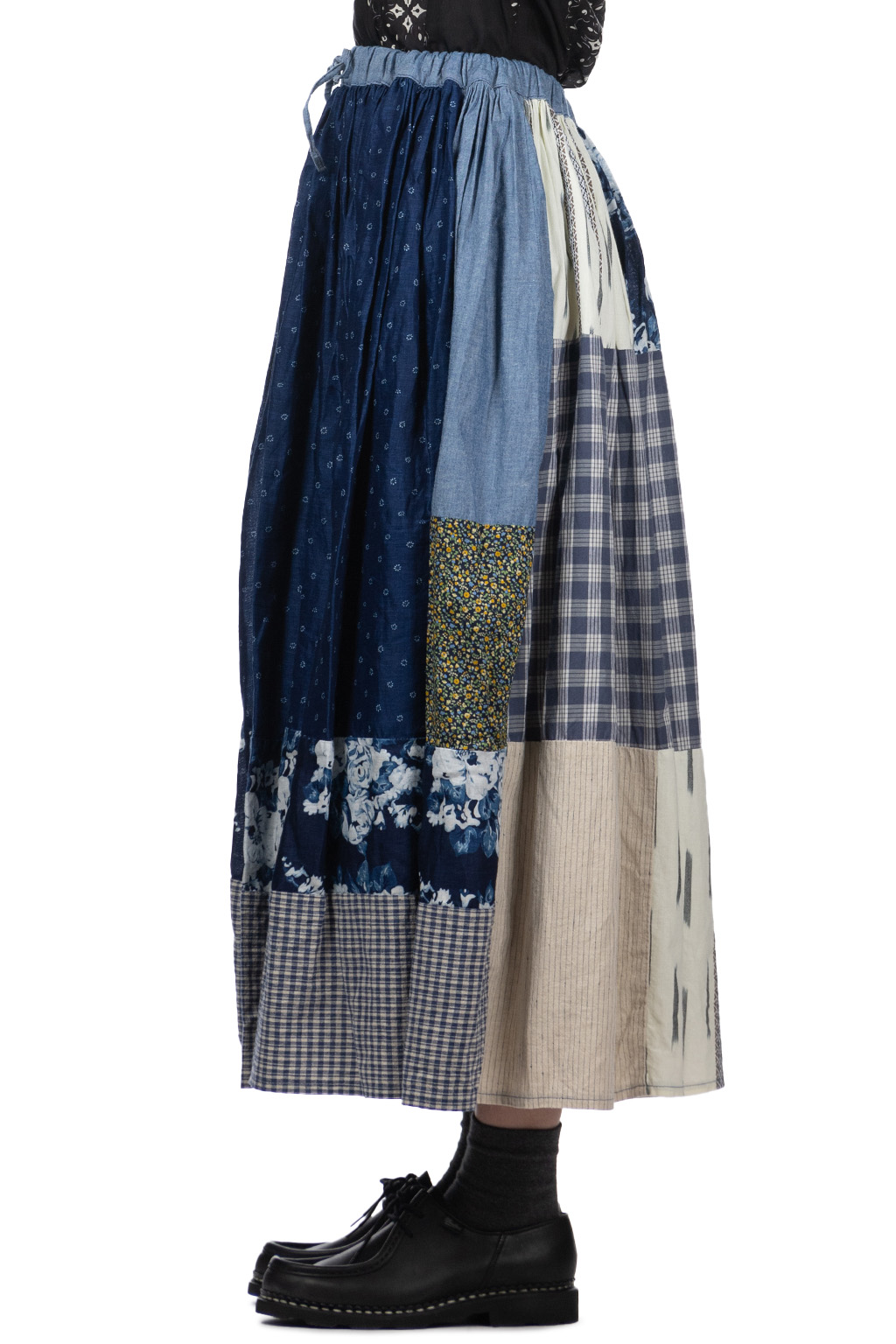 Kapital - Patchwork Gathered Skirt - Indigo