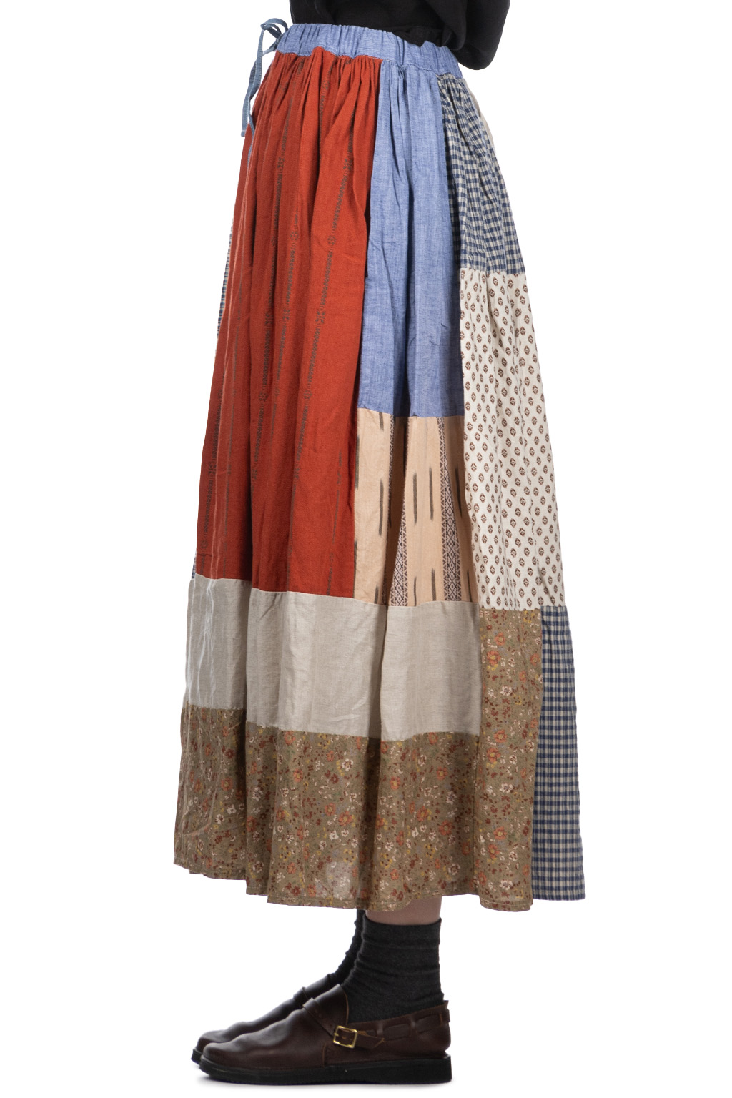 Kapital - Patchwork Gathered Skirt - Trico