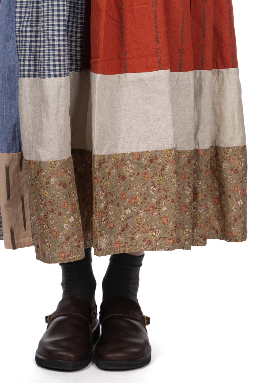 Kapital - Patchwork Gathered Skirt - Trico