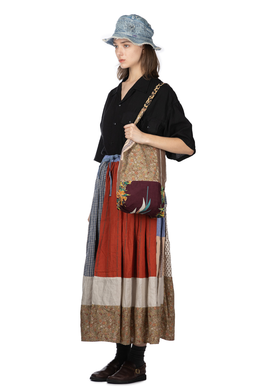 Kapital - Patchwork Gathered Skirt - Trico