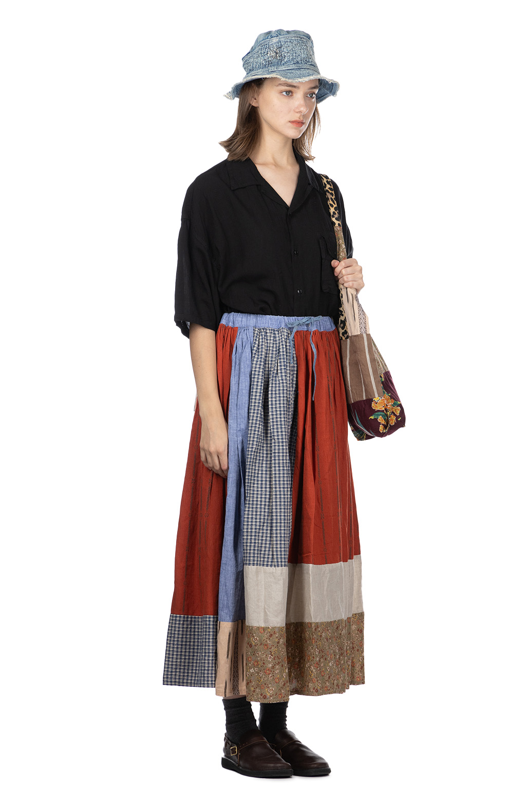 Kapital - Patchwork Gathered Skirt - Trico