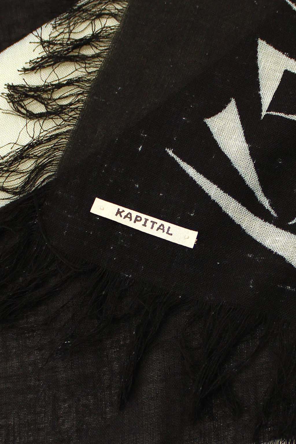 Kapital - Rayon Fringed Square Stole (GIANT PEACE) - Black