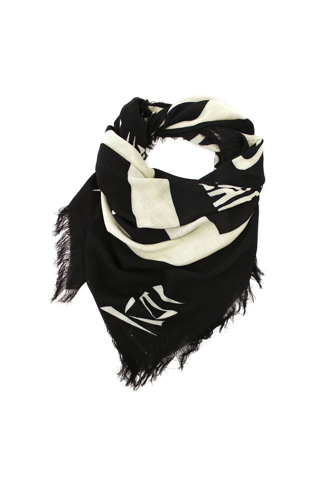 Kapital - Rayon Fringed Square Stole (GIANT PEACE) - Black