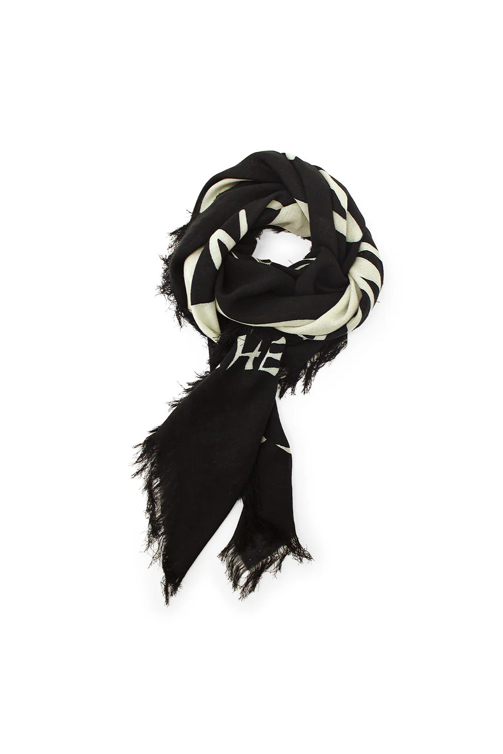 Kapital - Rayon Fringed Square Stole (GIANT PEACE) - Black