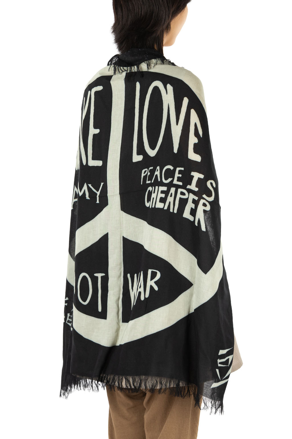 Kapital - Rayon Fringed Square Stole (GIANT PEACE) - Black