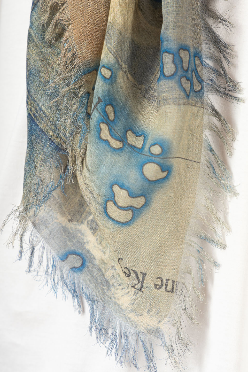 Kapital - Rayon Fringed Square Stole (KAYO HUESO Denim Map) - Blue