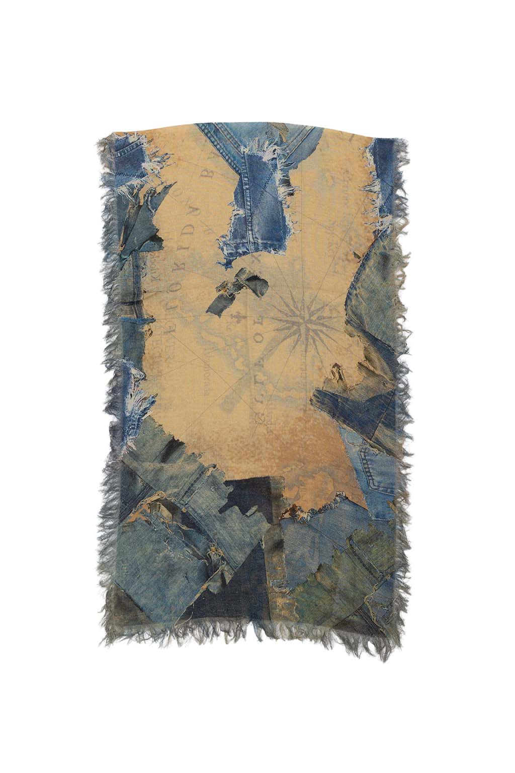 Kapital - Rayon Fringed Stole (KAYO FUESO Denim Map) - Blue