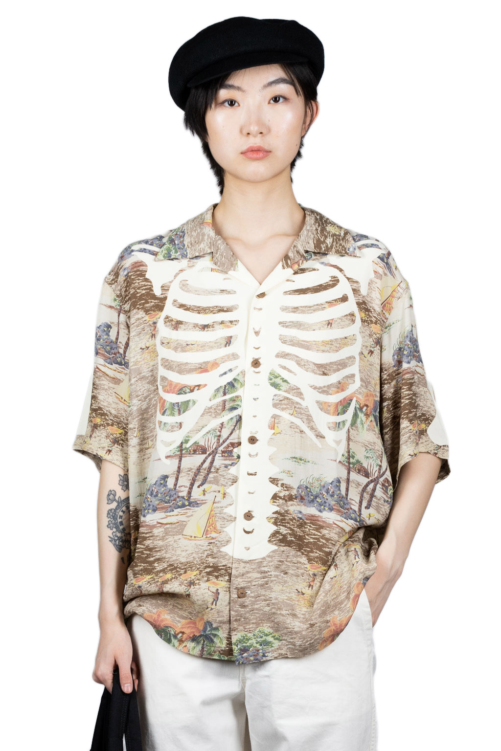 Kapital Rayon KAMEKAMEHA BONE Aloha Shirt - Brown