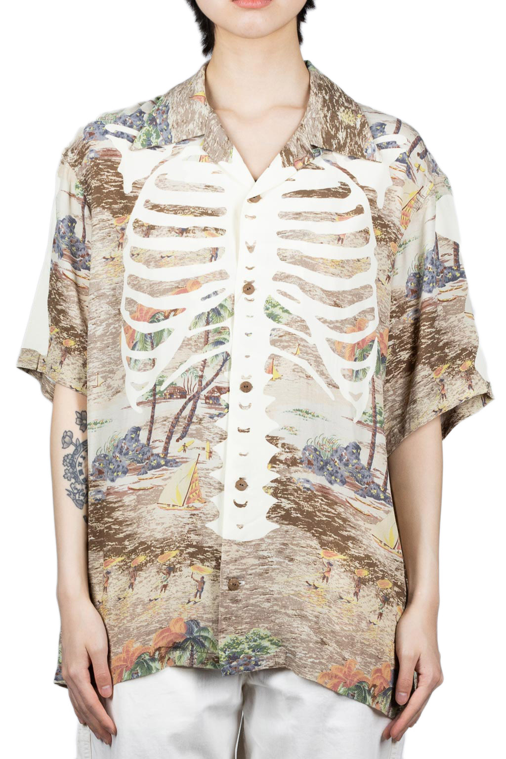 Kapital Rayon KAMEKAMEHA BONE Aloha Shirt - Brown