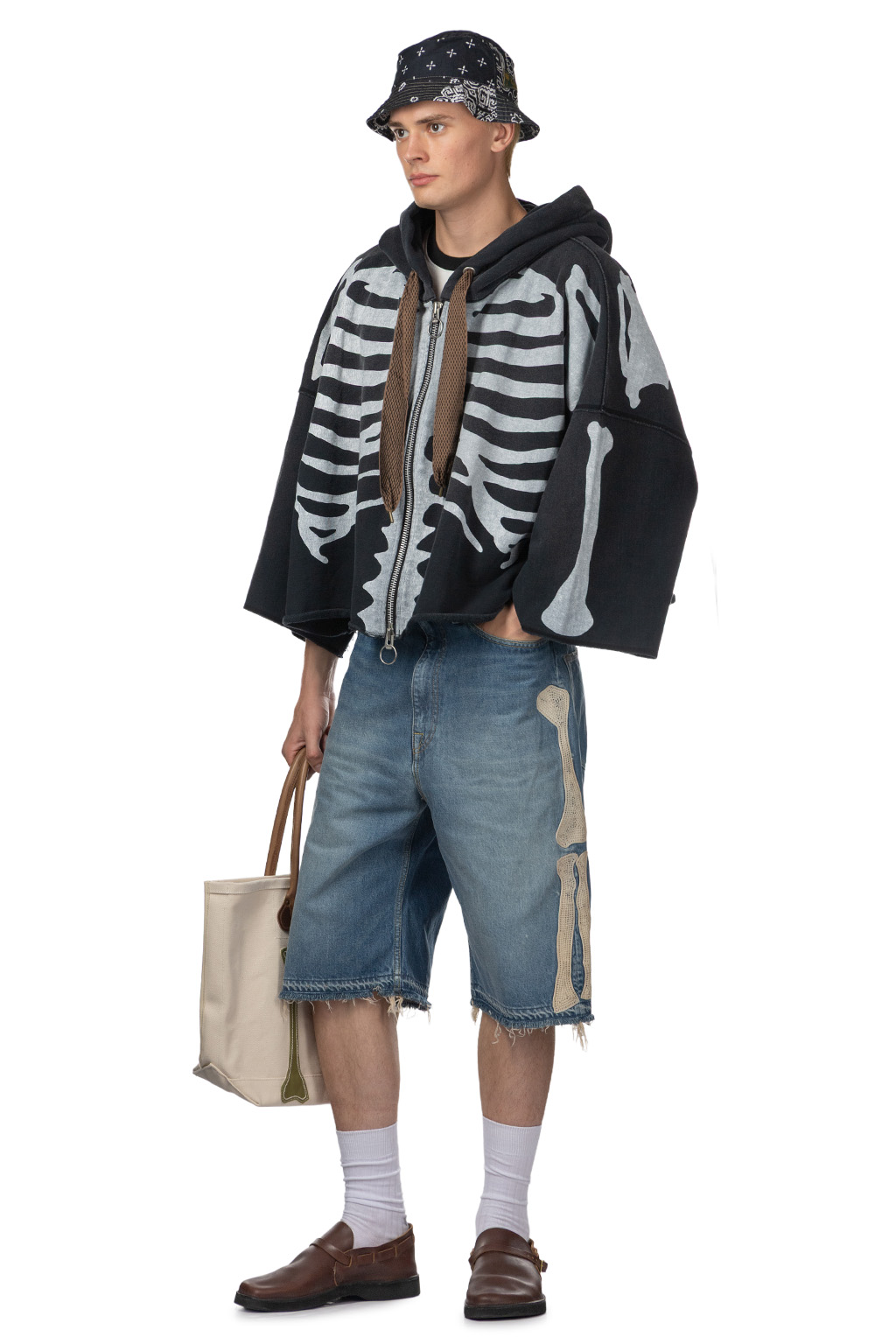 Kapital - SWT Knit DEVIL Hoodie Blouson-Bone - Black  