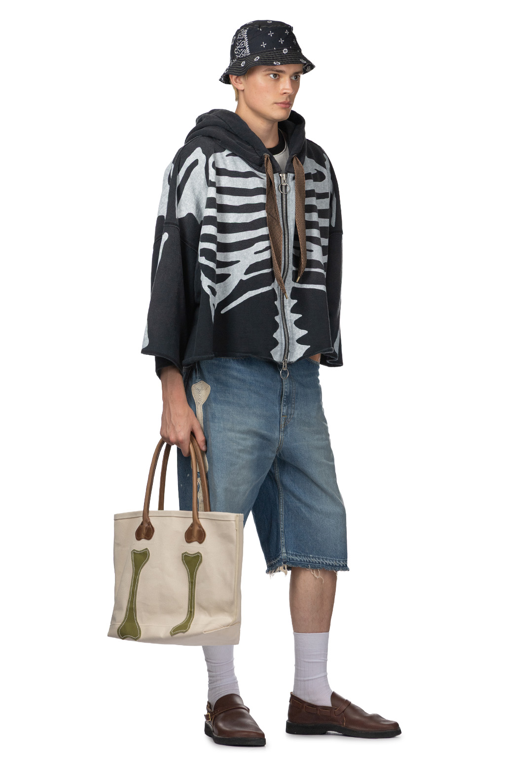 Kapital - SWT Knit DEVIL Hoodie Blouson-Bone - Black  