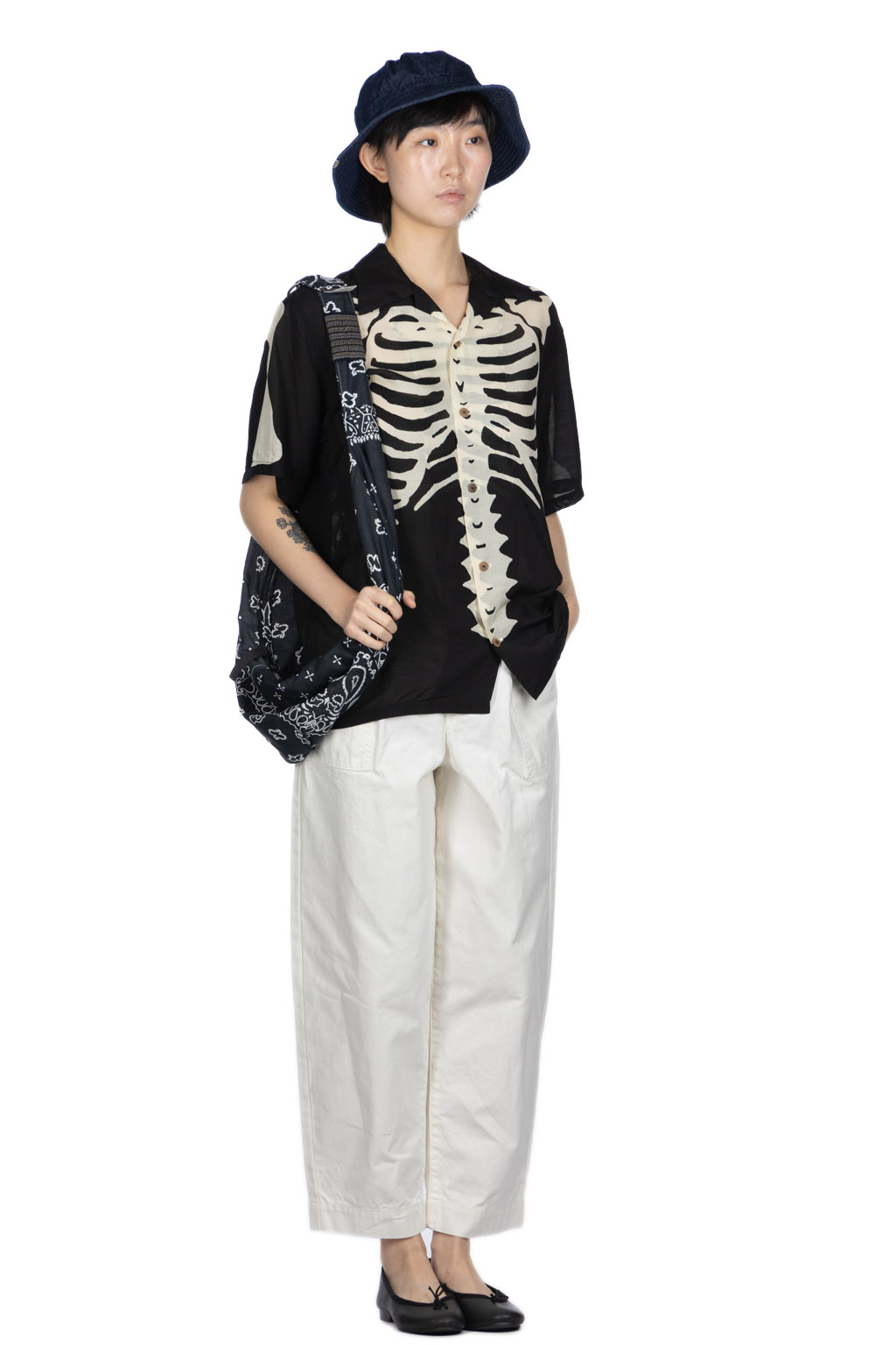 Kapital | Silk Rayon BONE Aloha Shirt - Black | Women | Blue