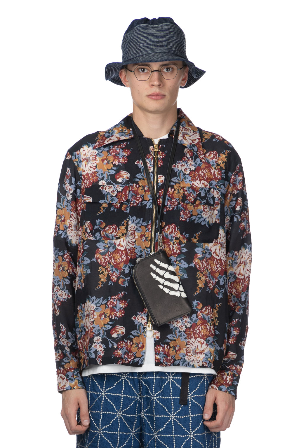 Kapital - Silk Rayon CHAMPETRE MARIA DRIZZLE Open Collar Shirt - Black