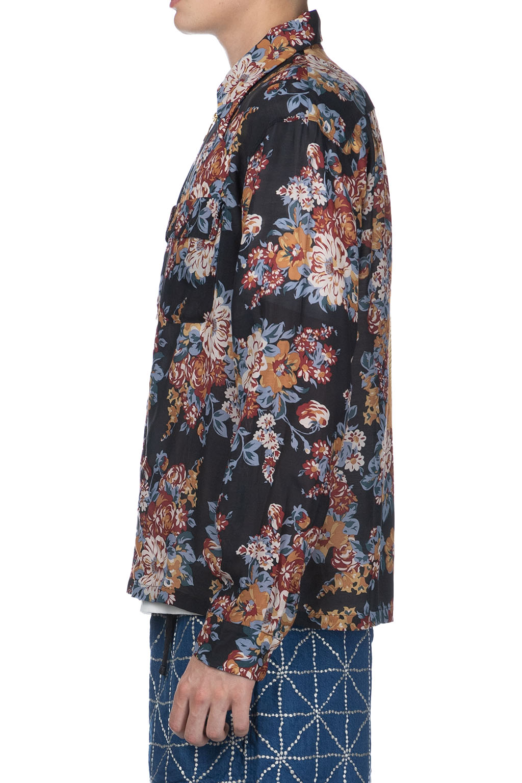 Kapital - Silk Rayon CHAMPETRE MARIA DRIZZLE Open Collar Shirt - Black