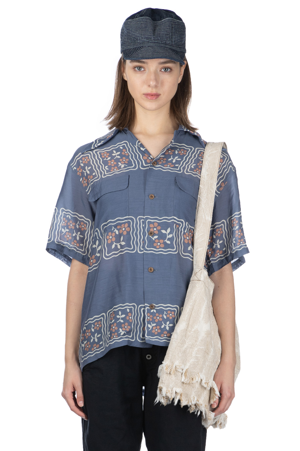 Kapital Silk Rayon Souffle & Arrow Head Pt Rangle Collar Open Collar Shirt (long sleeve)