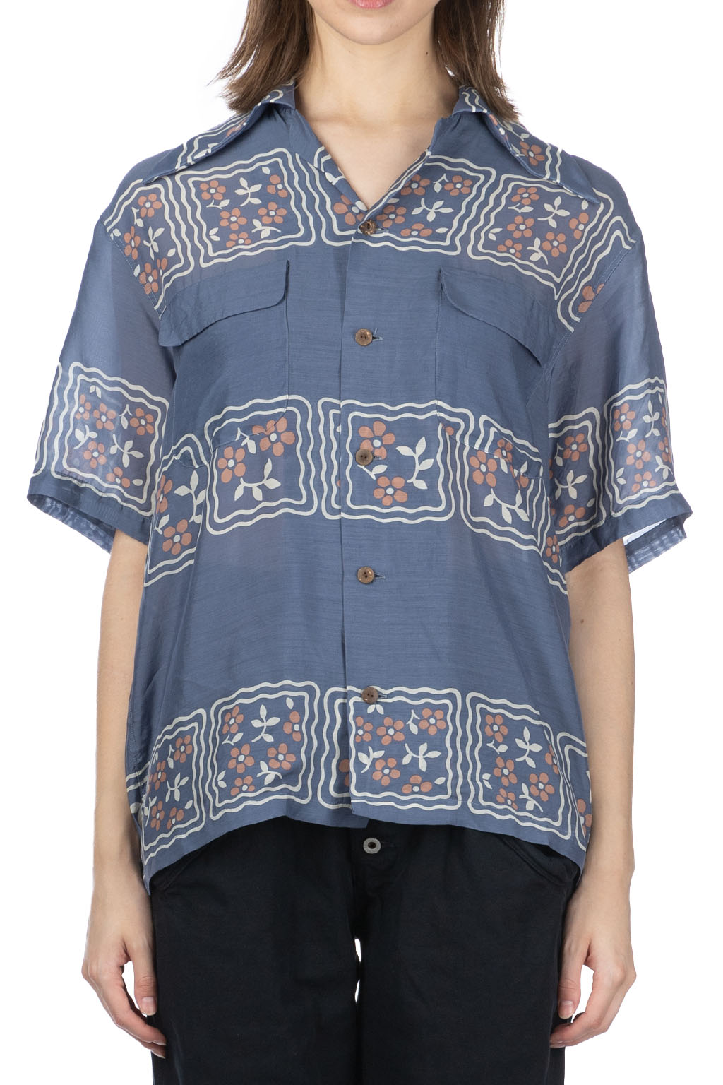 Kapital Cotton Rayon Shadow Check Wrangle Collar Board Shirt