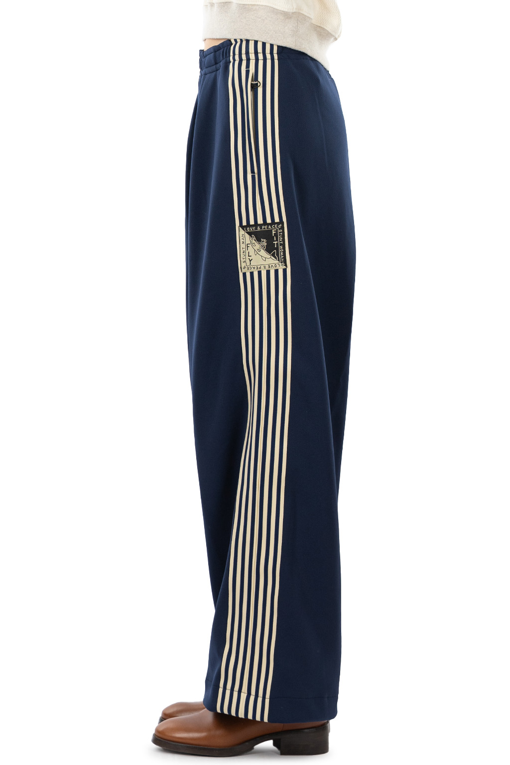 Kapital - Smooth Jersey Baggy Track Pants (Banner Stripe) - Navy