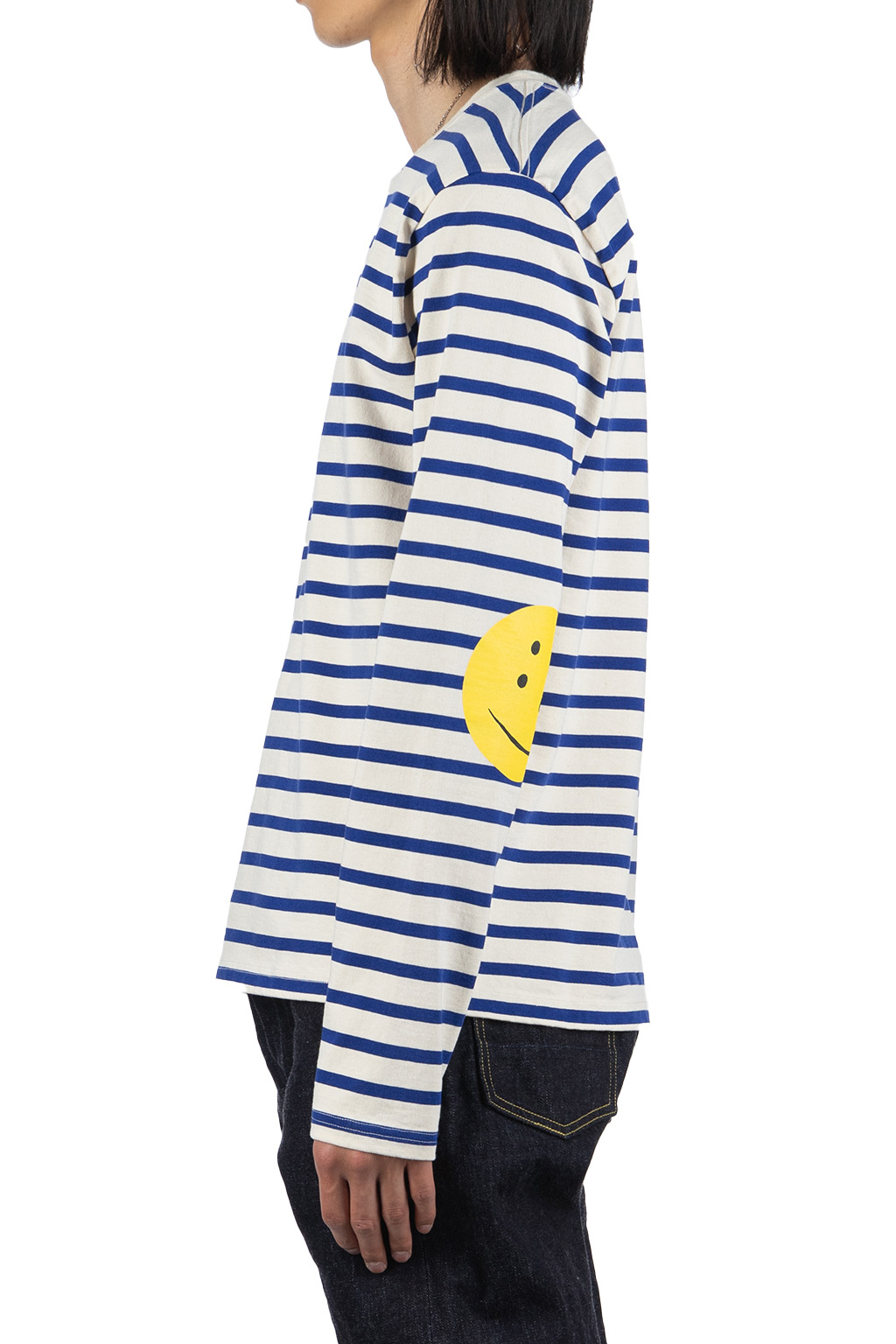 Kapital - Stripe Jersey Crew LS Tee (RAINBOWY Patch) - Natural x Blue