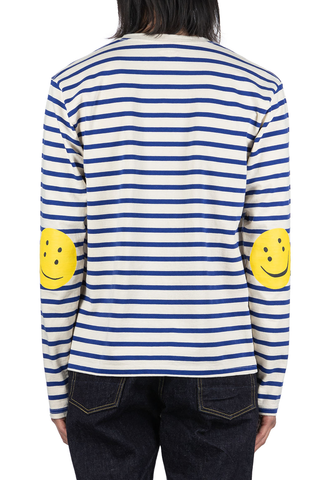 Kapital - Stripe Jersey Crew LS Tee (RAINBOWY Patch) - Natural x Blue