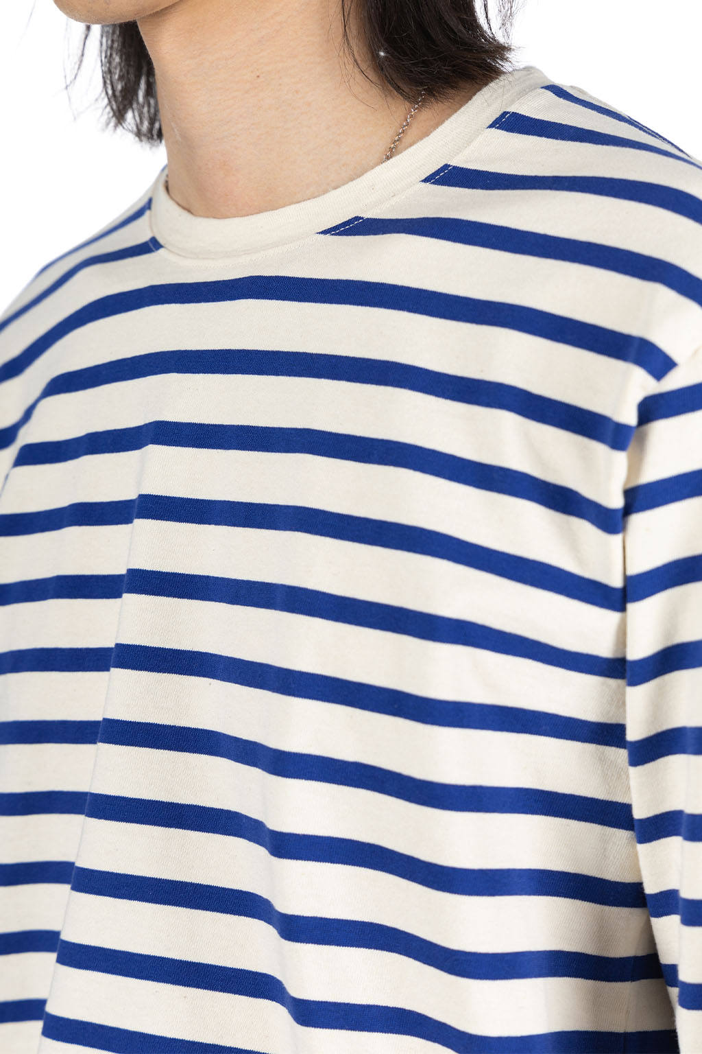 Kapital - Stripe Jersey Crew LS Tee (RAINBOWY Patch) - Natural x Blue