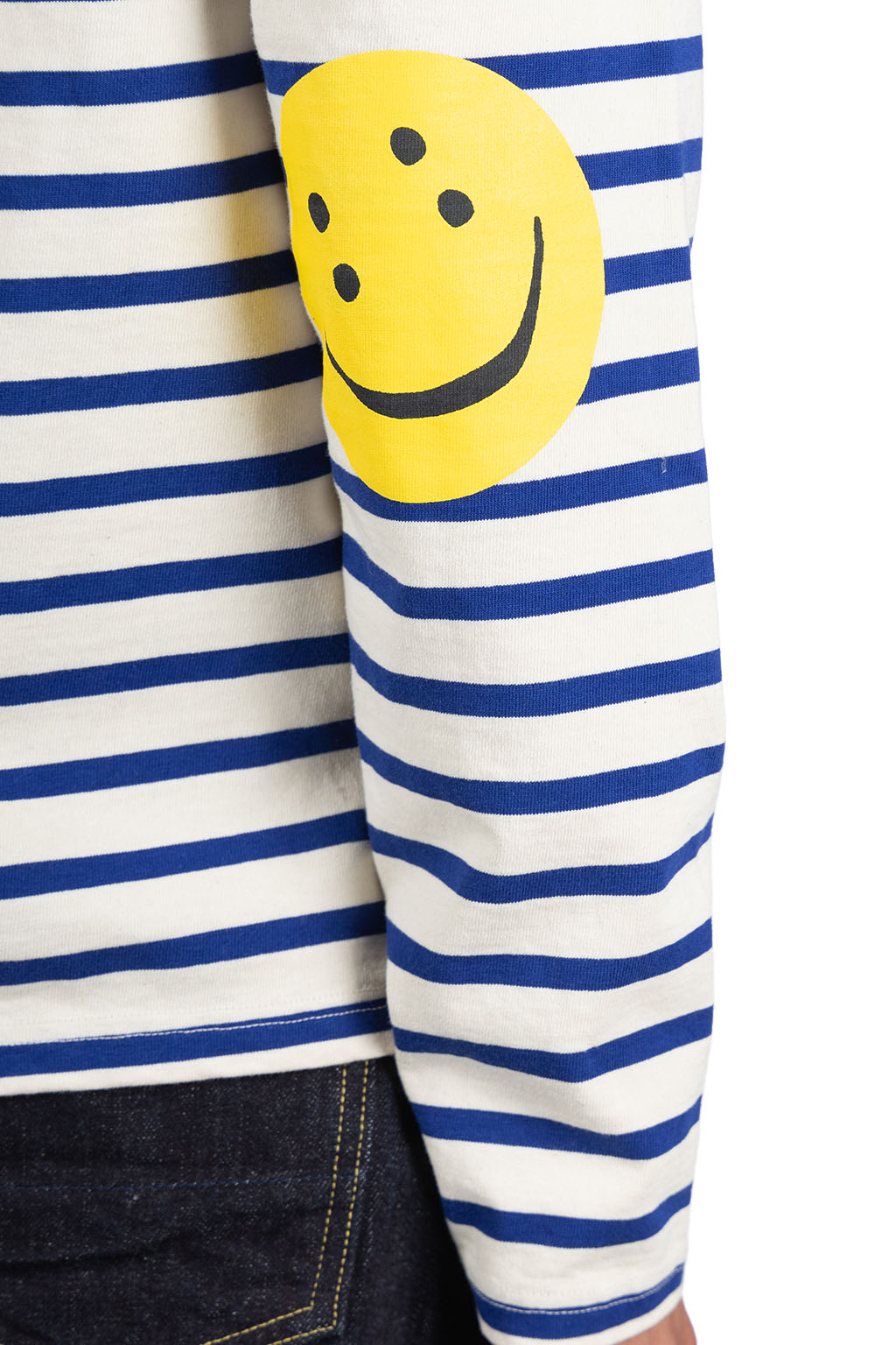Kapital - Stripe Jersey Crew LS Tee (RAINBOWY Patch) - Natural x Blue