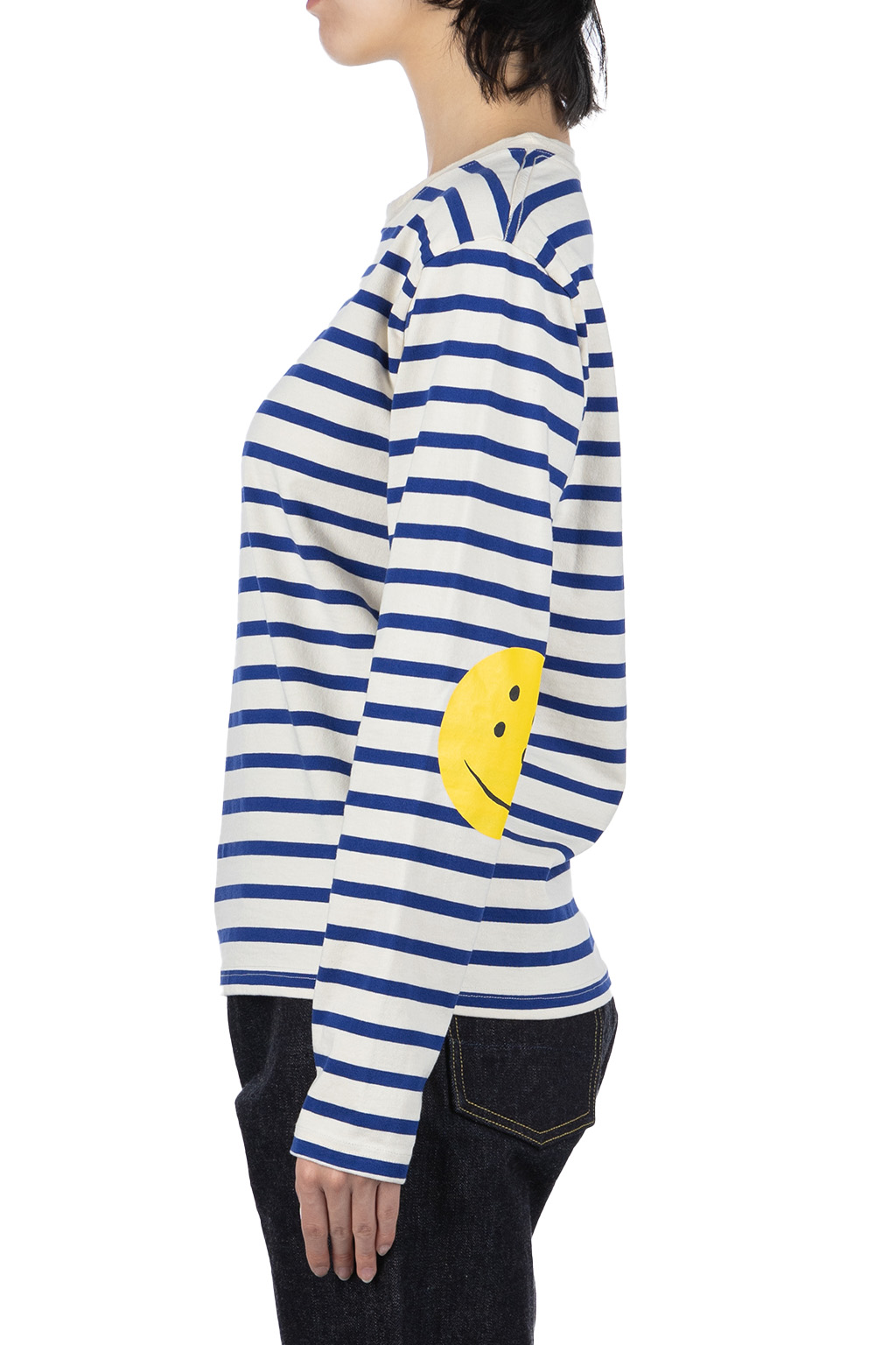 Kapital - Stripe Jersey Crew LS Tee (RAINBOWY Patch) - Natural x Blue