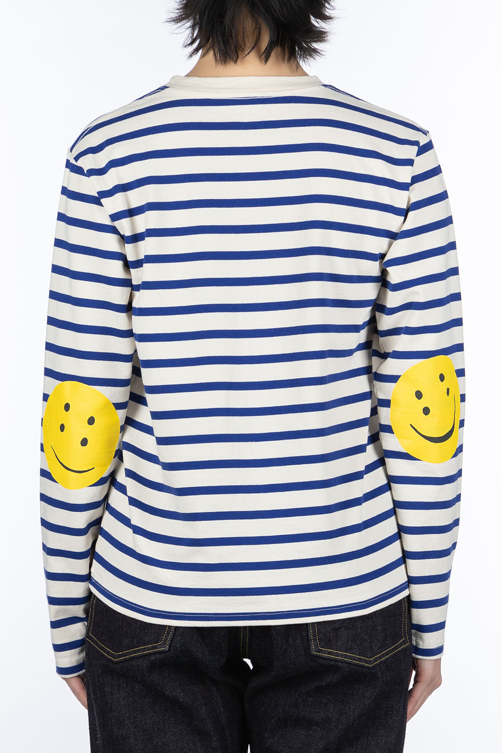 Kapital - Stripe Jersey Crew LS Tee (RAINBOWY Patch) - Natural x Blue