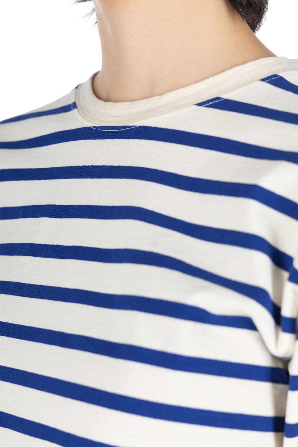Kapital - Stripe Jersey Crew LS Tee (RAINBOWY Patch) - Natural x Blue