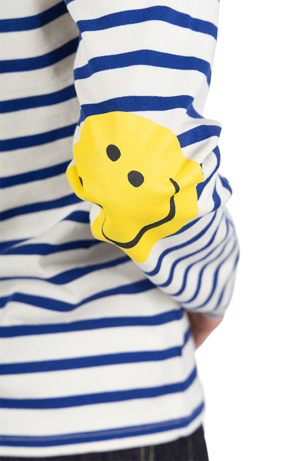 Kapital - Stripe Jersey Crew LS Tee (RAINBOWY Patch) - Natural x Blue