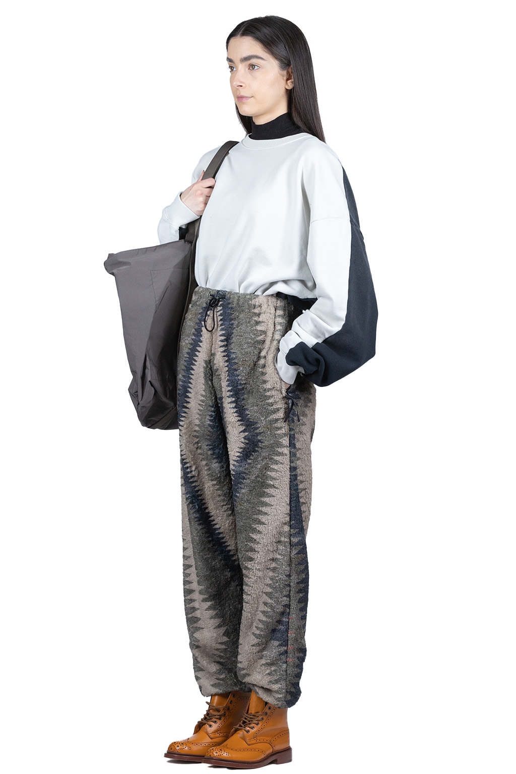 Kapital THUNDER MOTHER Fleece EASY Pants - Grey x Beige