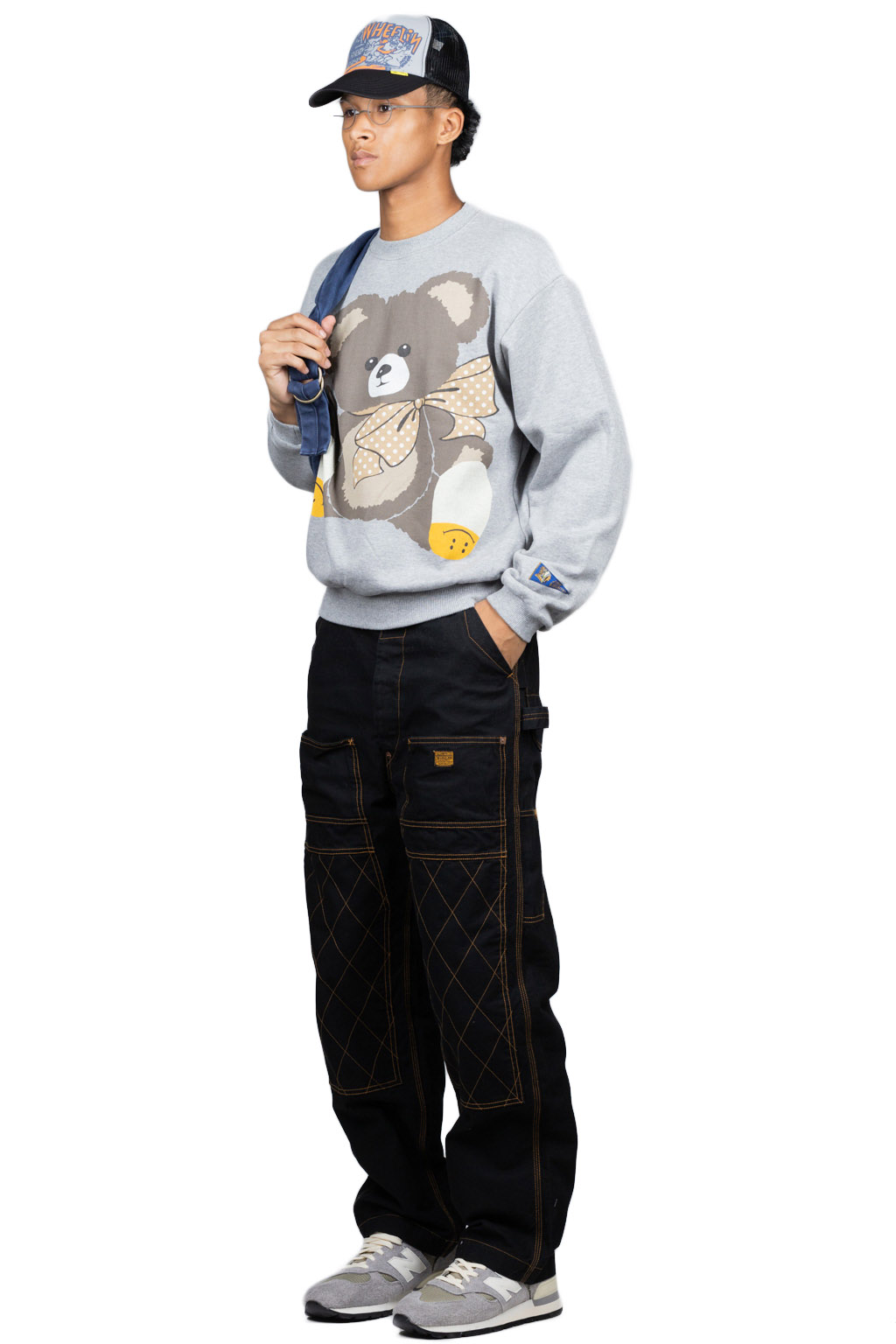 Kapital TOP Knit Crew SWT (BIG BEAR in RAINBOWY HAPPY SOX) - Grey