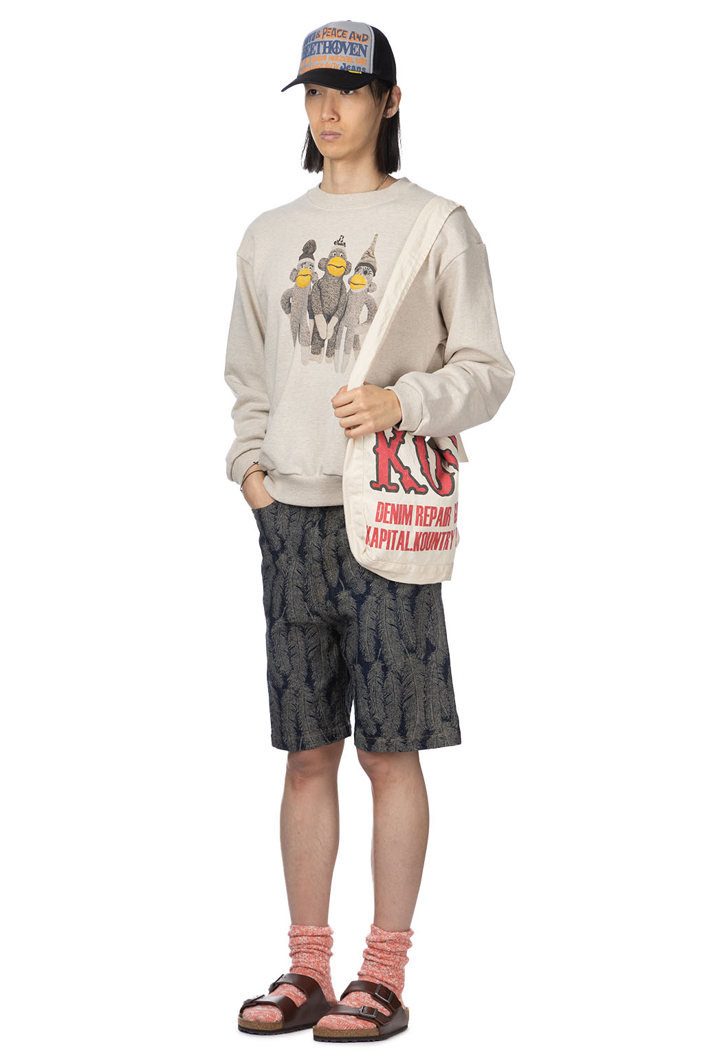 国内外ラッパーに超人気 KAPITAL Monkey Amigo ノースリーブTee Kapital | TOP SWT Knit Crew SWT (MONKEY AMIGOS) - Natural
