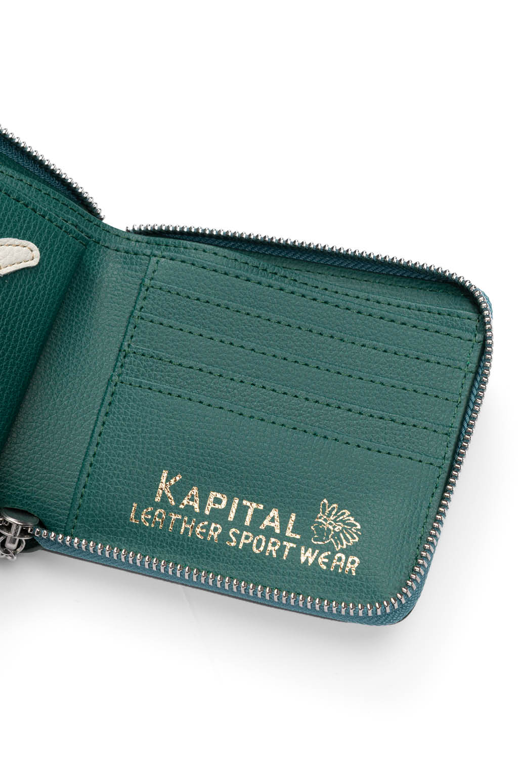 Kapital - Thumb-Up Bone Band Zip Wallet - Peacock Green