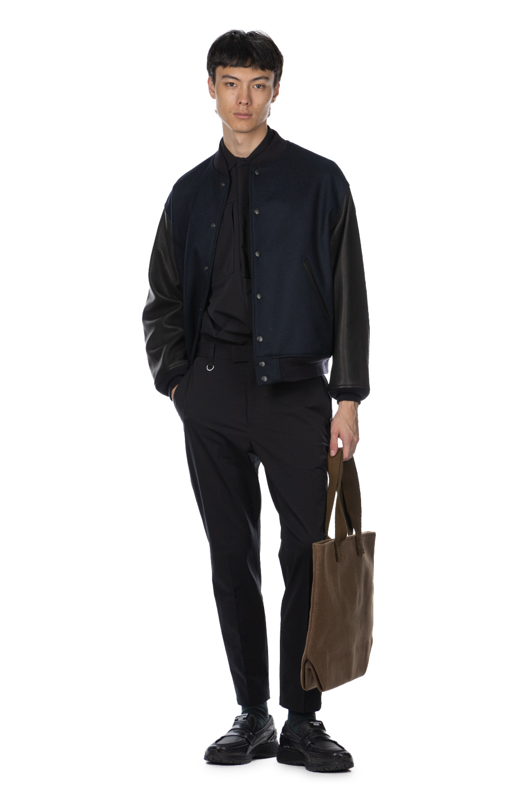 Kaptain Sunshine | Leather Sleeve Award Jacket - Top Navy