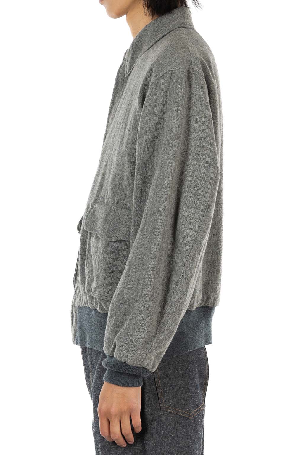 Kaptain Sunshine - Wool Herringbone Flight Jacket - Top Grey