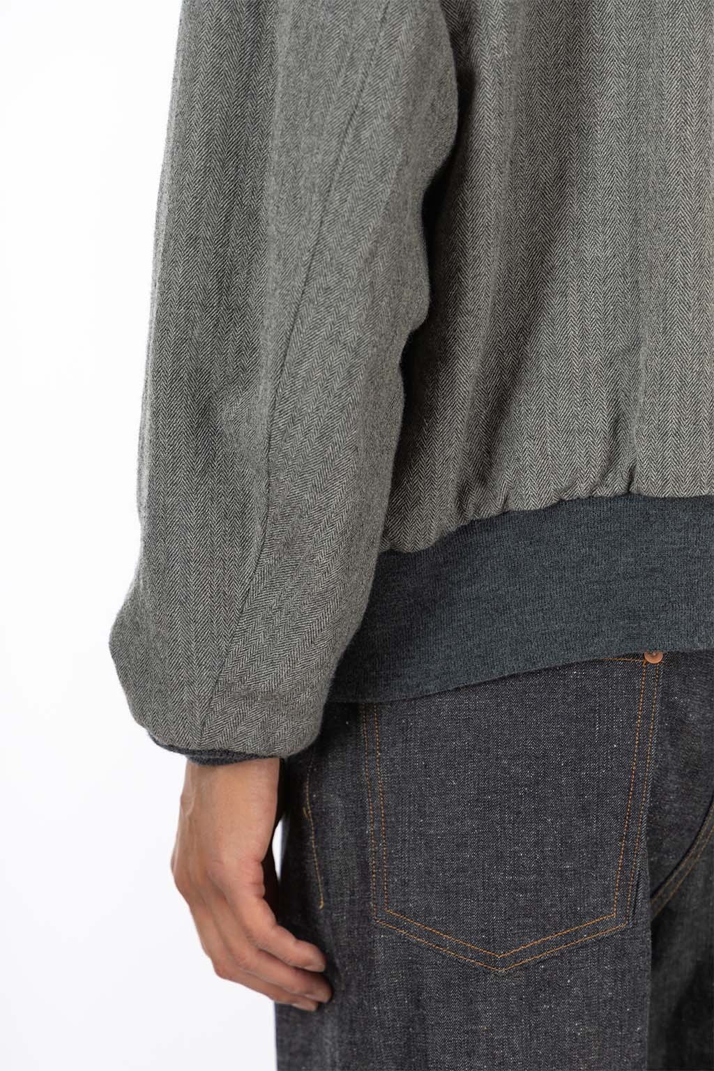 Kaptain Sunshine - Wool Herringbone Flight Jacket - Top Grey