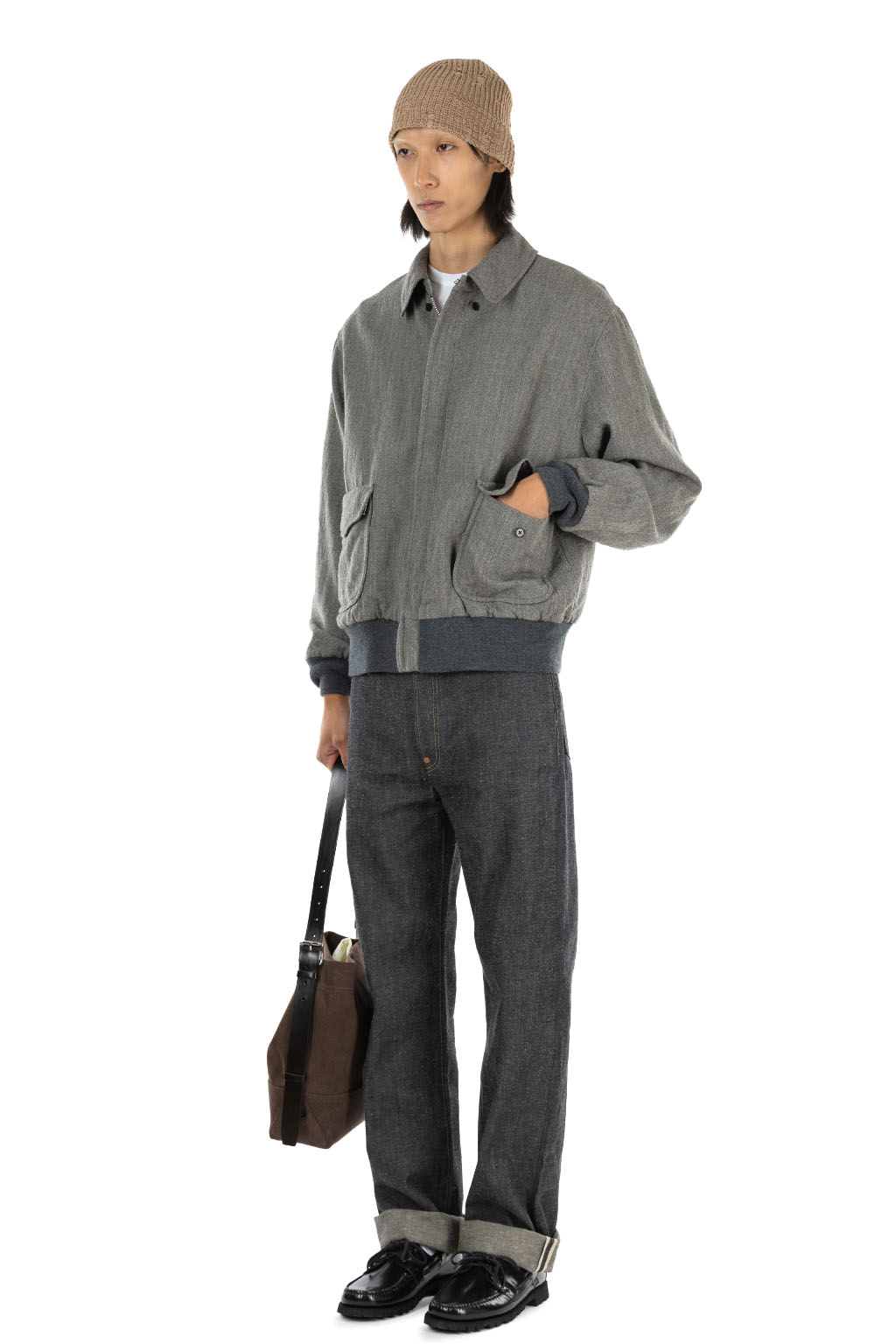 Kaptain Sunshine - Wool Herringbone Flight Jacket - Top Grey