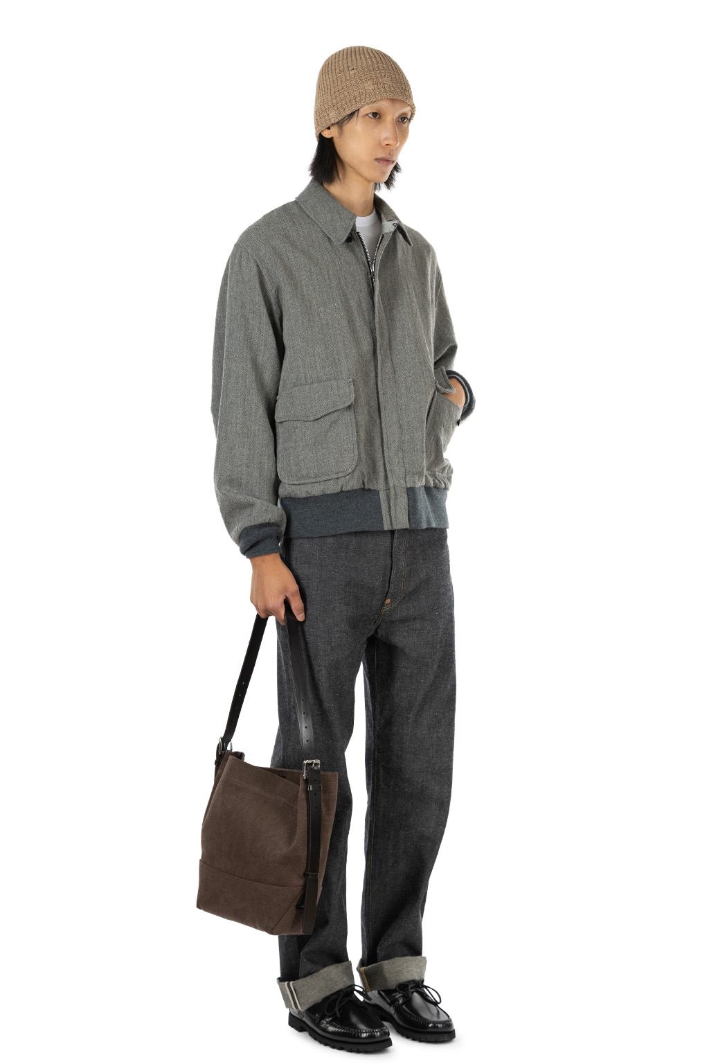 Kaptain Sunshine - Wool Herringbone Flight Jacket - Top Grey
