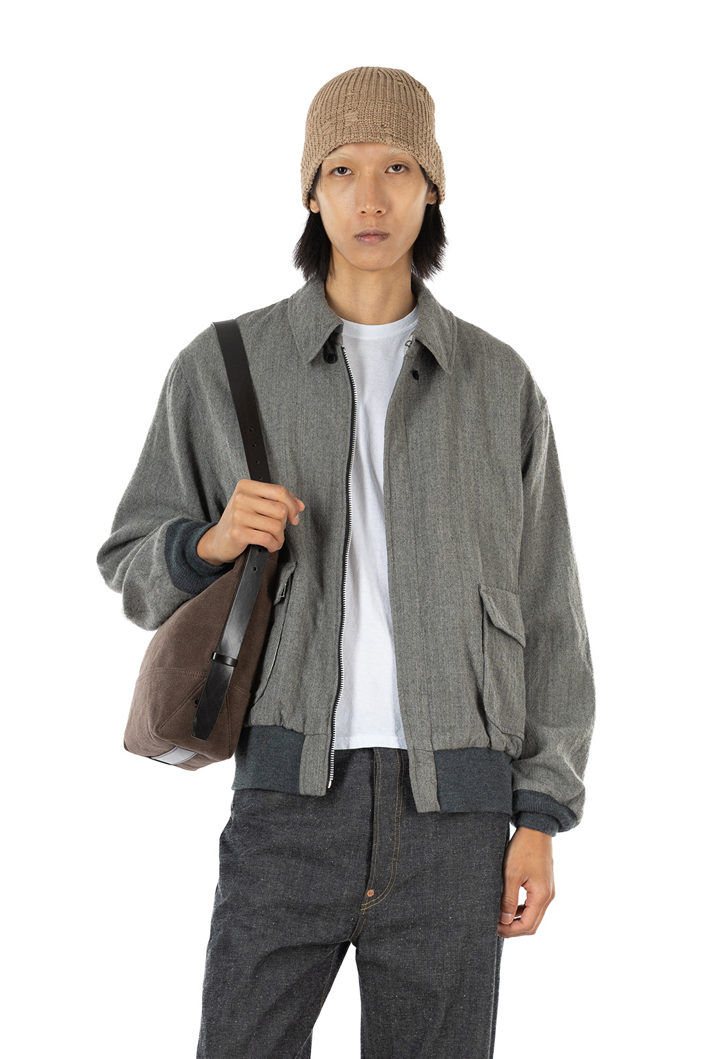 Kaptain Sunshine - Wool Herringbone Flight Jacket - Top Grey