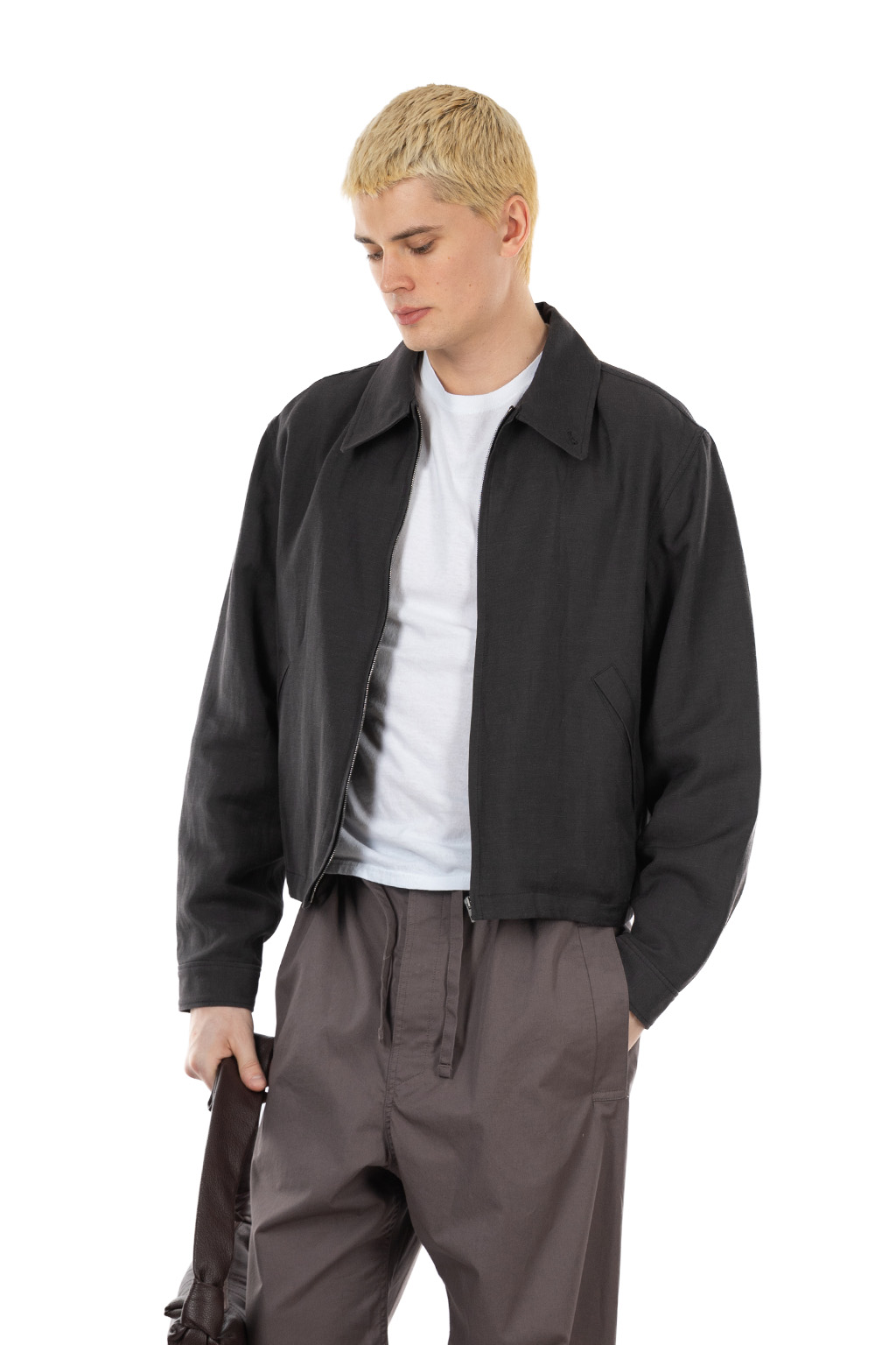 Lemaire - Short Blouson - Viscose Linen Gabardine - Ash Black