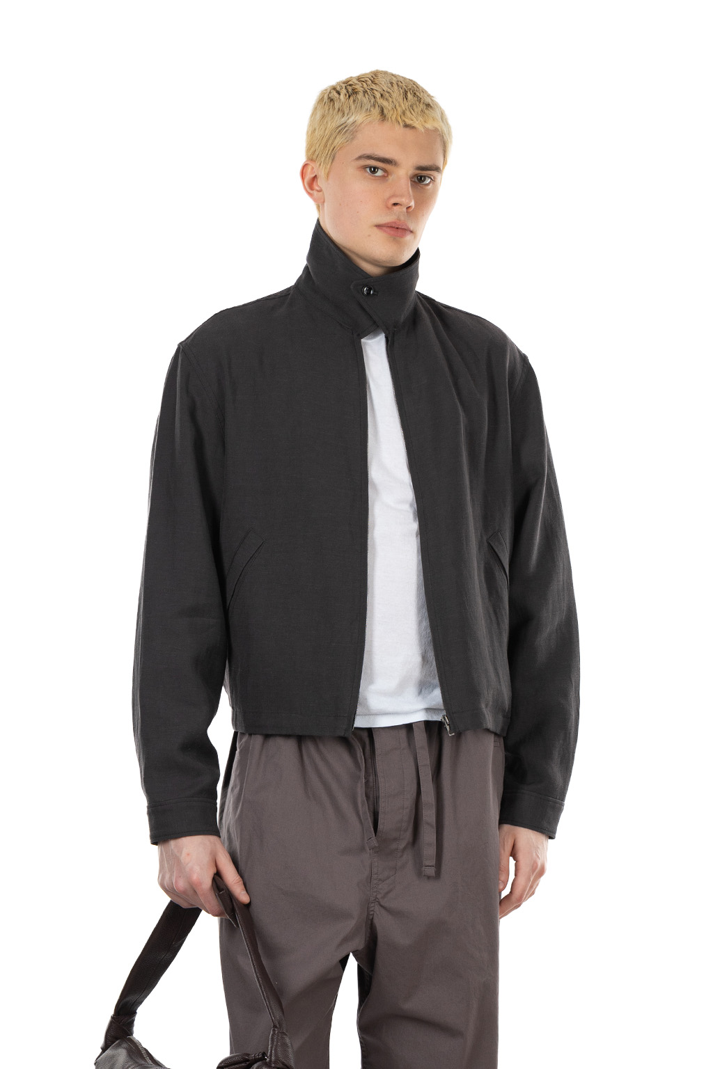 Lemaire - Short Blouson - Viscose Linen Gabardine - Ash Black