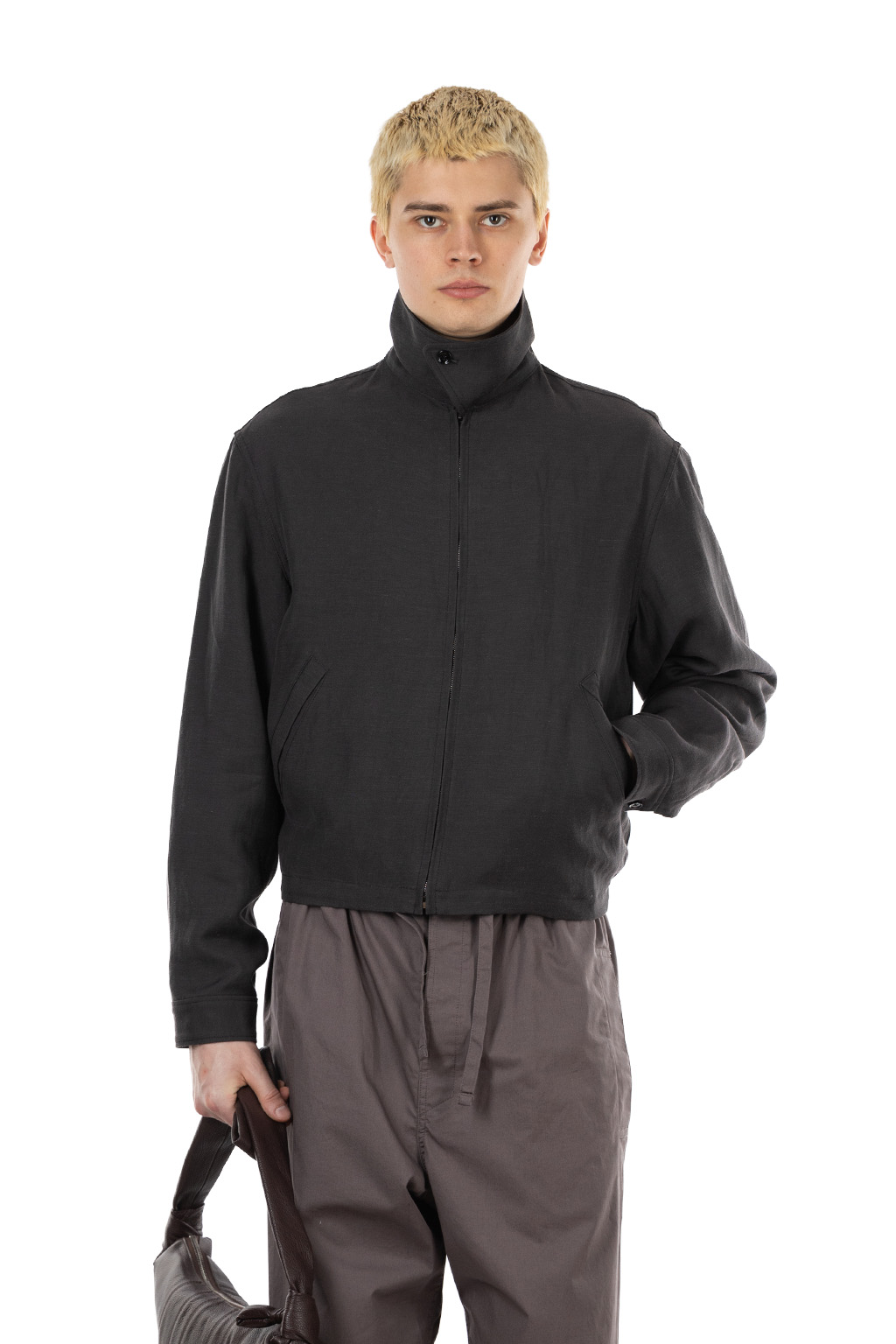 Lemaire - Short Blouson - Viscose Linen Gabardine - Ash Black