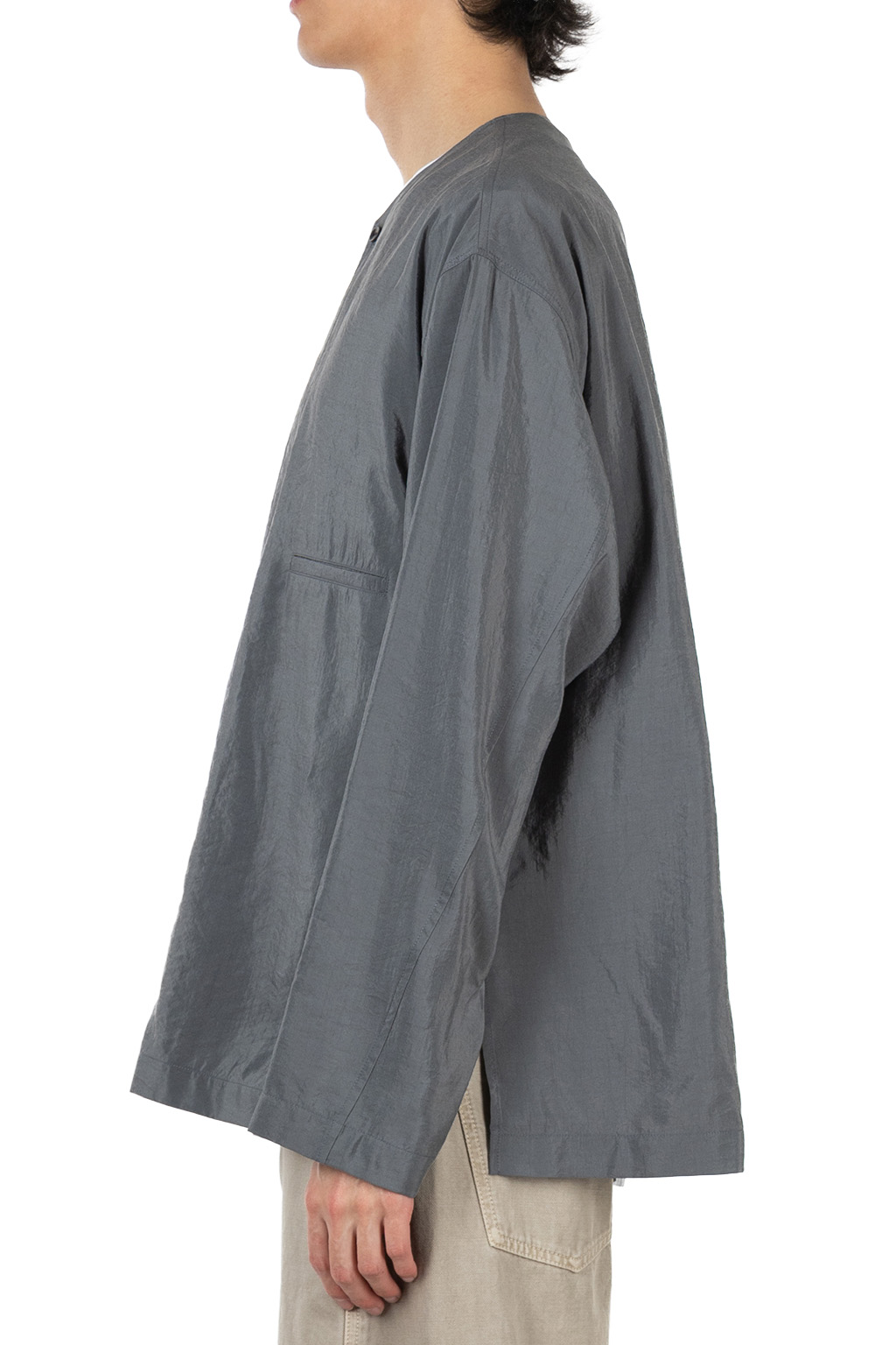 Lemaire - V-Neck Shirt - Dry Silk - Aluminium