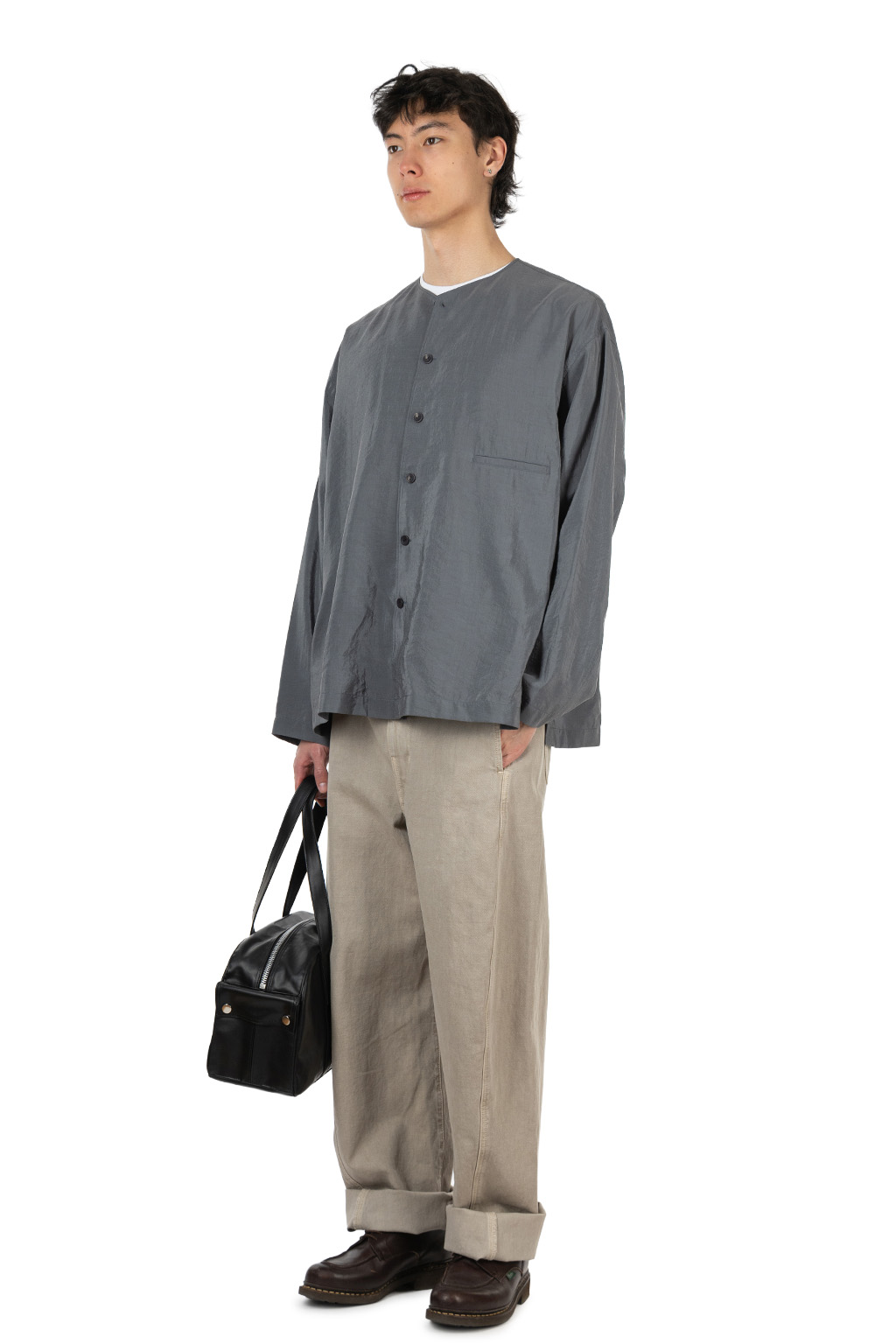 Lemaire - V-Neck Shirt - Dry Silk - Aluminium